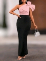 New Size Med Women's Contrast Bow Long Dress