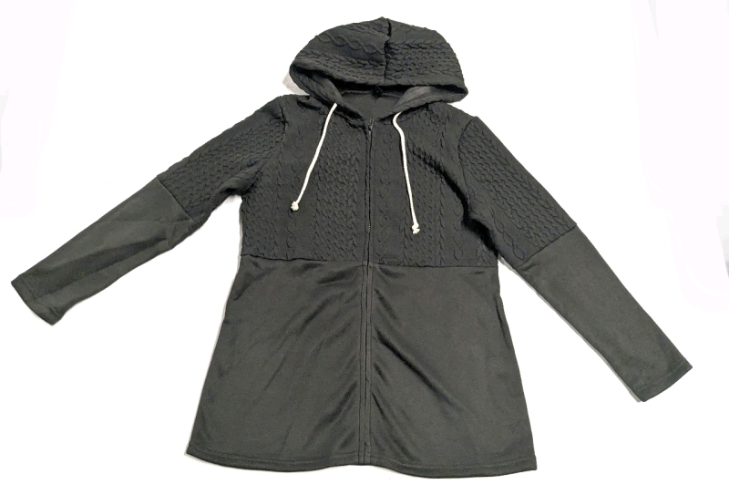 New Size Large Women's Neat Cable Knit-Texture Zip-Up Hooded Sweater
