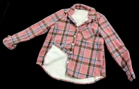 New Size XL Women's Pink Plaid Faux Fur-Lined Button-Up Long Sleeve Shirt