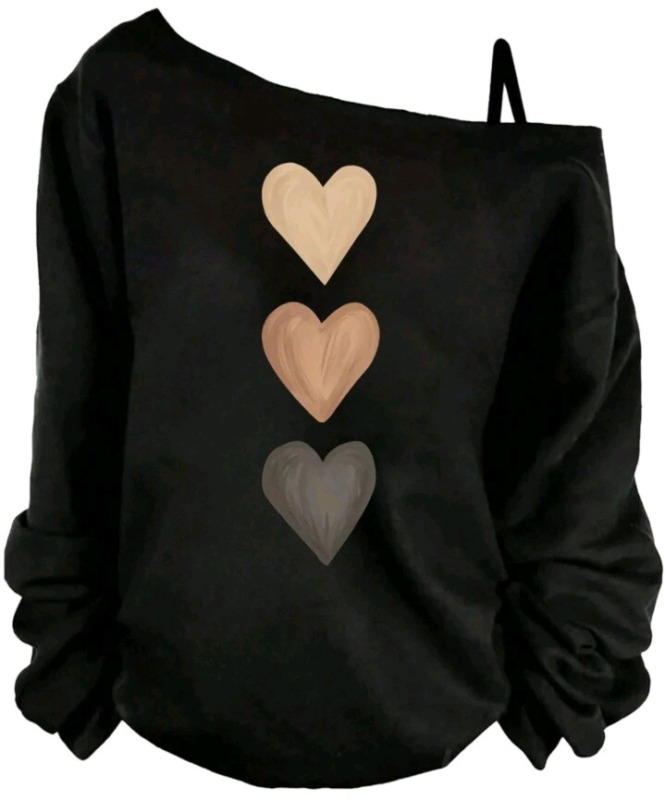 New - Sz. XL LUNE Casual Minimalist Heart Printed Women Long Sleeve T-Shirt