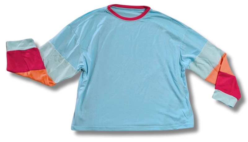 New Size Large Women's Oversized Bright & Colorful Long Sleeve Shirt with Stripes