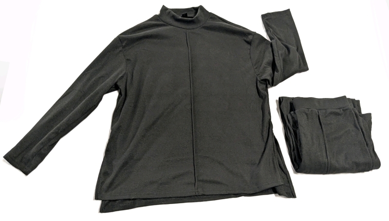 New Size 0XL Women's 2-Piece Center Seam Long Sleeve Shirt with Side Slits & Elastic Waist Pants