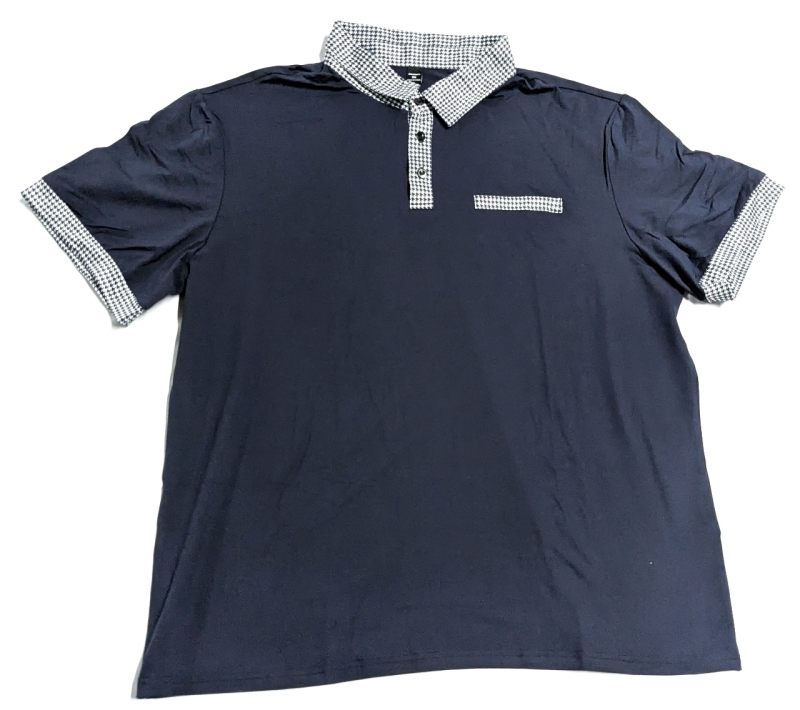 New Size 3XL Men's MANFINITY Houndstooth Print Cuff & Collar Golf Shirt : Navy
