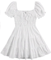 New - Sz. 2XL Women's Short Puff Sleeve Ruched Mini A Line Dress Ruffle Tie Front Square Neck Short Dress