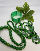 Wide Transparent Green Bangle + 2 Beautiful Green Necklaces