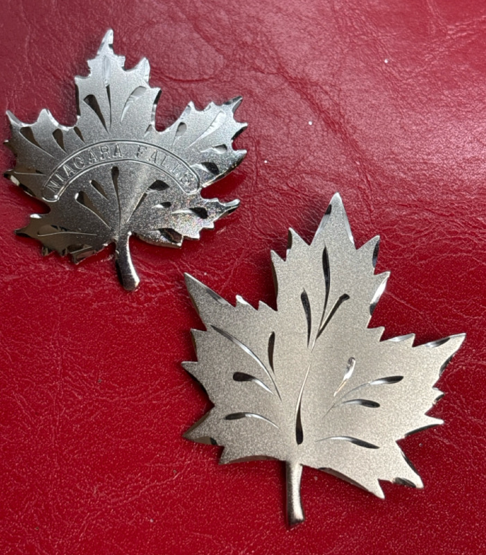 Two Sterling Stamped Maple Leaf Brooches