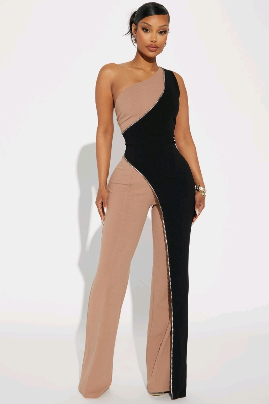 New Size Large Women's Fashion Nova Chase Me Forever Jumpsuit : Mocha/Combo