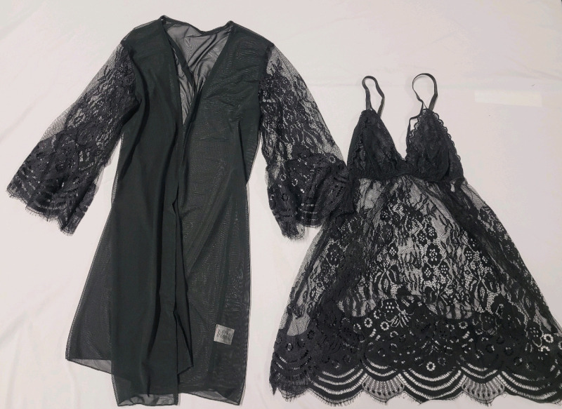 New - Sz. Medium Black Sexy Sheer Lingerie & Sheer Lingerie Robe