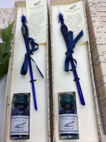 New 2 x Italian VENEZIA Blue Glass Dip Pen Set In Presentation Gift Box with Ink Cavallini & Co