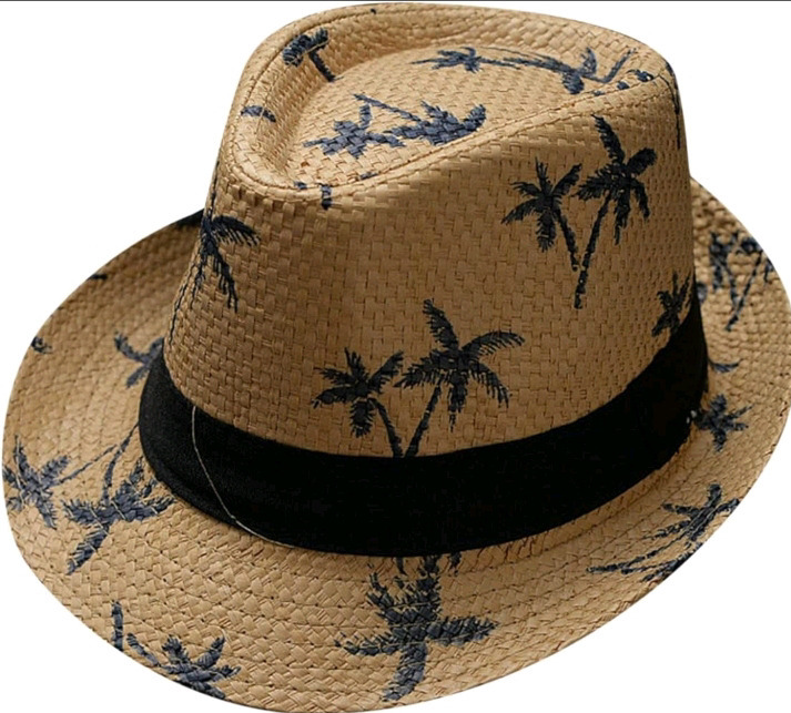 New| Unisex Bamboo Print Wide Brim Fedora Hat