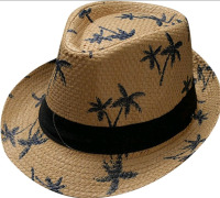 New| Unisex Bamboo Print Wide Brim Fedora Hat