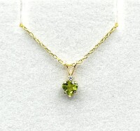 New | 10KT Yellow Gold Natural Peridot Pendant with Gold Plated Sterling Silver Chain, Retail $400.00. Peridot is the birthstone for August.