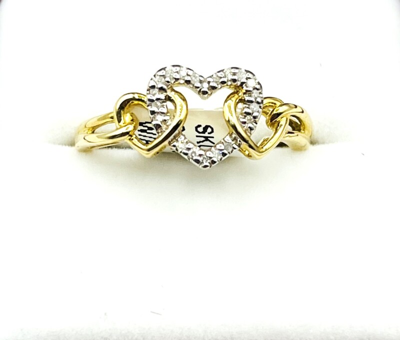 10KT Yellow Gold Natural Diamond (0.10ct) Heart Shape Ring, Size 8, W/A $1775.00.