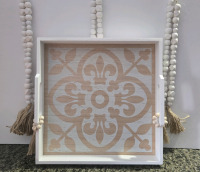 New | Home Decor Lot Includes; Wooden Serving Tray & 3 Decorative Wooden Bead Ropes
