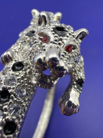 Double Leopard Rhinestone Hinged Statement Bracelet
