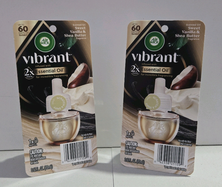 2 New | Air Wick Vibrant Essential Oils Refil: Sweet Vanilla & Shea Butter Fragrance