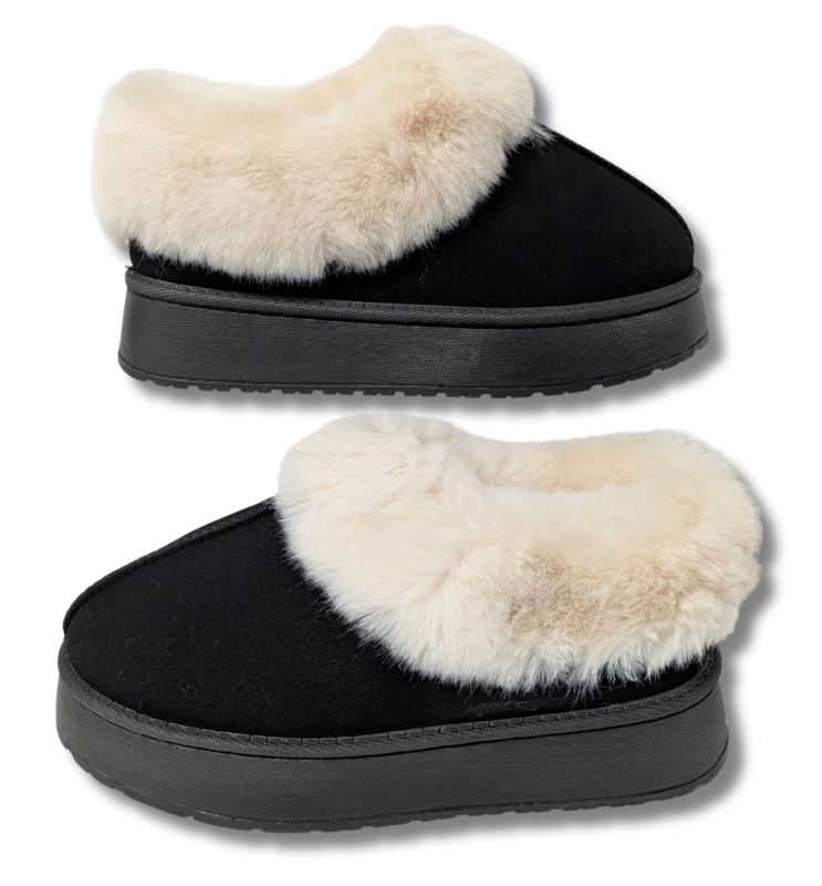 New Size 40 Women's Super Soft Faux Fur Rimmed Platform Slipper Shoes with Tread