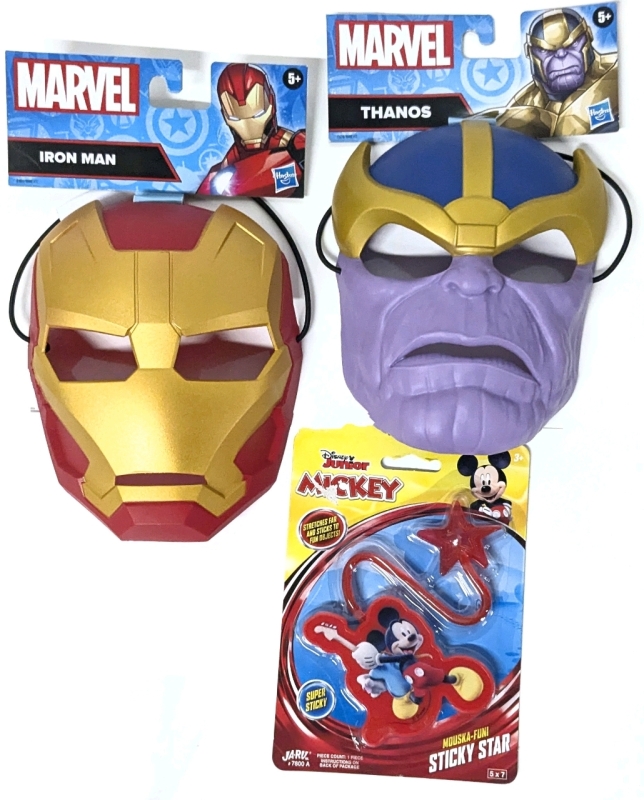 New Kids Size MARVEL Masks (Iron Man & Thanos) & Disney Junior Mickey Mouse Super Sticky Star