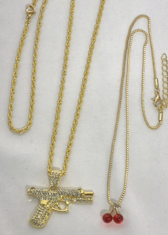 2 New Necklaces - Cherries & BLING Gun pendant