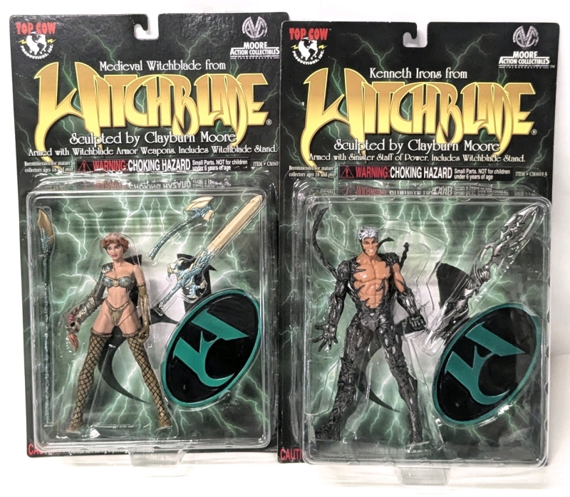2 New 1998 WITCHBLADE Figures Sculpted by Clayburn Moore : Medieval Witchblade - Kenneth Irons &bull; 6" Tall ea