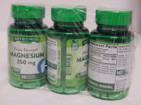 New - Nature's Truth Extra Strength Magnesium Vitamin Supplement , 250mg . 3 Bottles , 30 Coated Caplets each bottle . Expires 09 / 2026