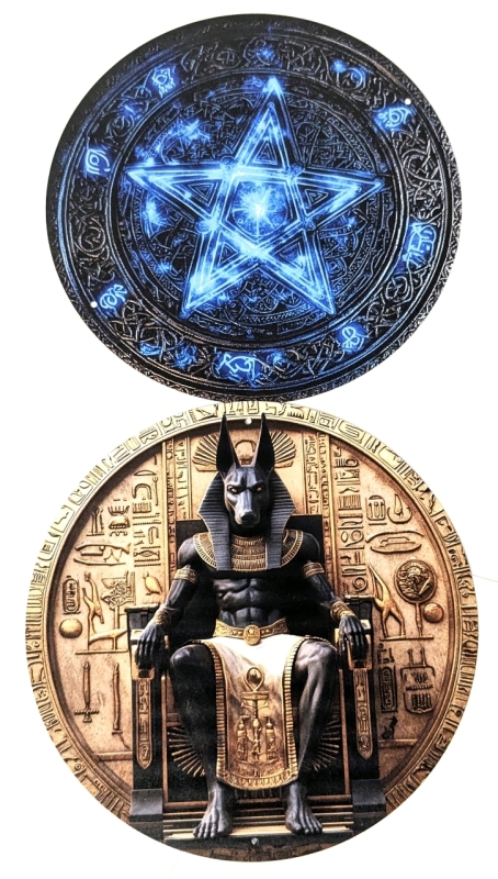 2 New Round Signs : Realistic Anubis & Blue Magic Sigils | 7.75" Diameter