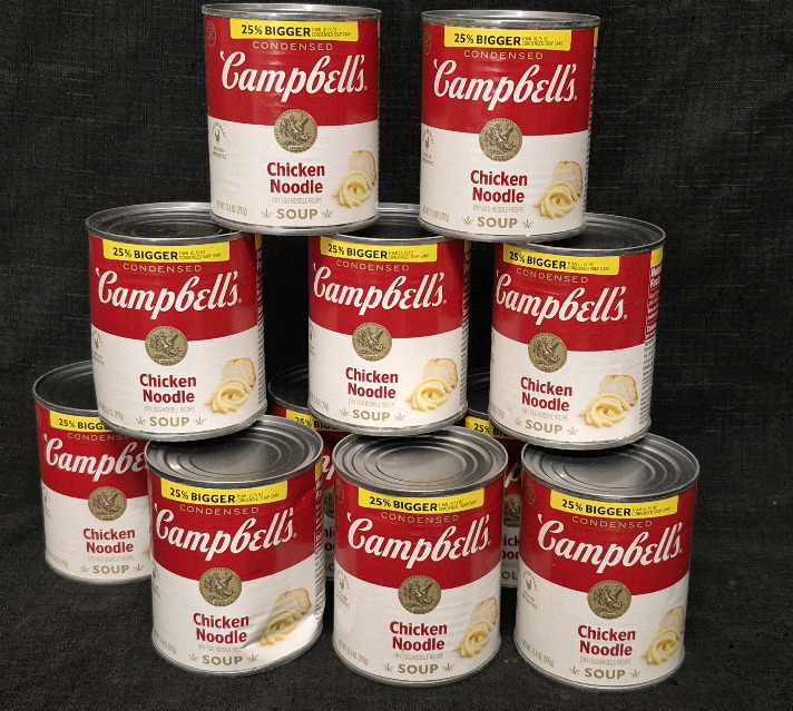 11 New CAMPBELL'S Chicken Noodle Soup Cans - 25% Bigger 397g Some Cans Have Dents BB Jan 09 2027