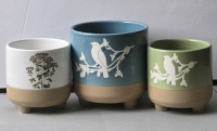 3 New | Small Decorative Planter Pots | Bird/ Flower Themed