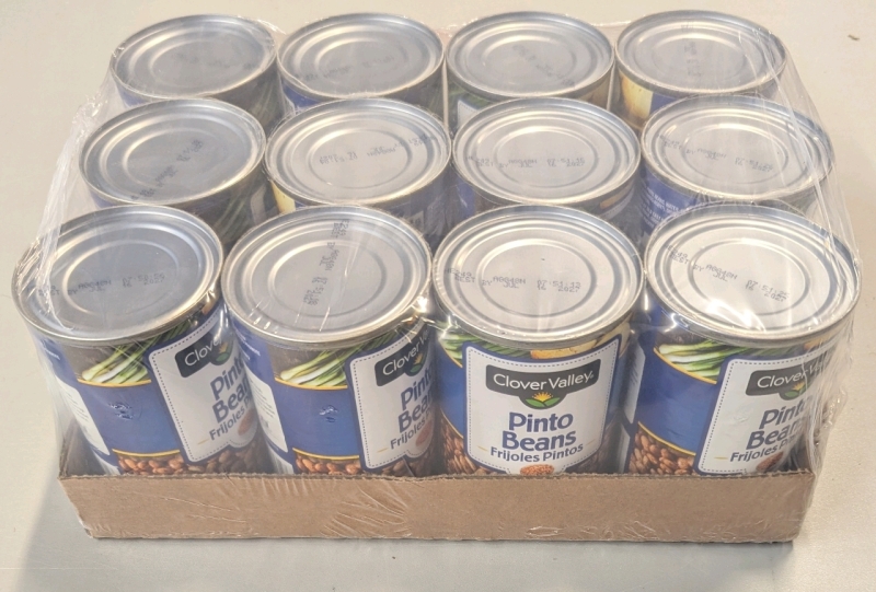 New Sealed: 12 New Cans of Clover Valley Pinto Beans - 439g Each - Expires July 16 2027