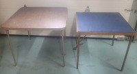 Two (2) Vintage Folding Card Tables . Wooden Table measures 30"&times;30"&times;27" & Metal Table measures 34.5"&times;34.5&times;28.5"