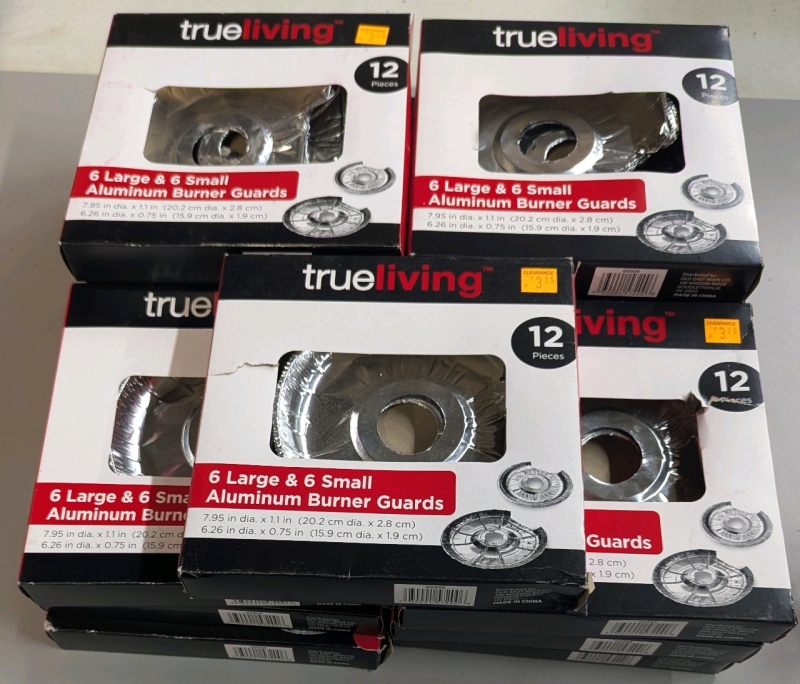 15 New: Aluminum Burner Guard Packs - 6 Large and 6 Small Per Pack - 20.2cm Diameter x 2.8cm For Large, 15.9cm Diameter x 1.9cm For Small