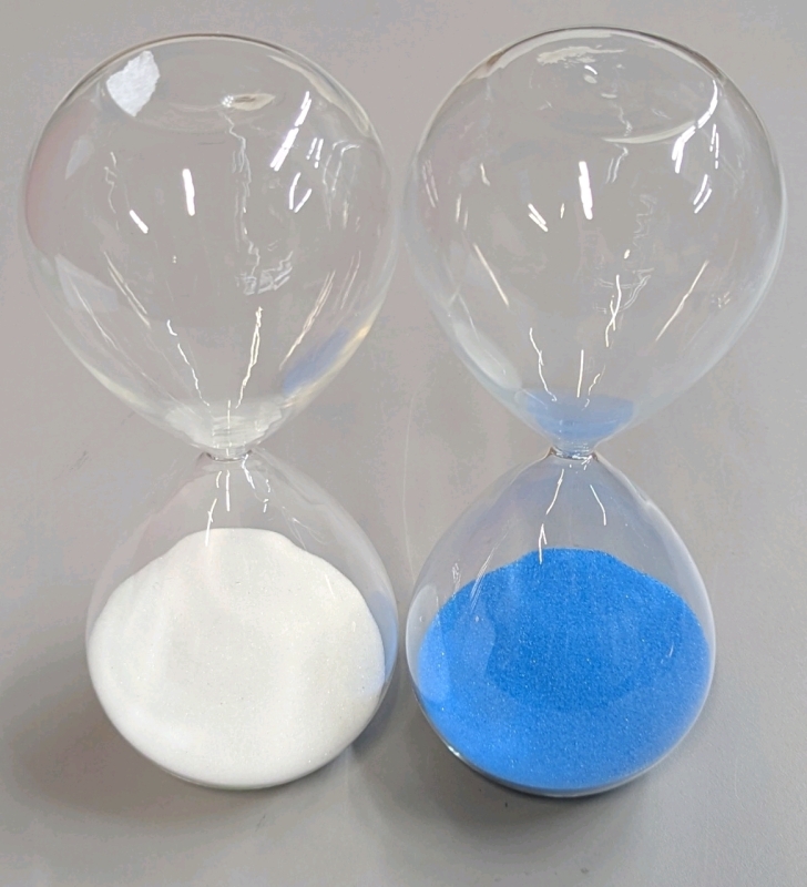 2 New: 30 Minute Sand Timers - Blue Sand and White Sand - 8" Tall -