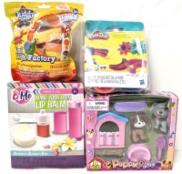 New BMe Make Your Own Lip Balm Kit, Play-Doh Night Sky Shapes, Puppy Pet Play Set & Open Bag Kiddy Dough Mini Dough Factory