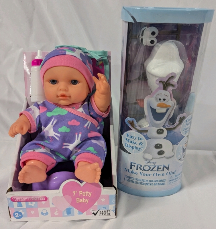 New Dream Collection 7" Potty Baby & Disney Frozen Make your Own Olaf Kit.