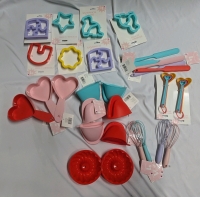 Assorted kitchen/baking supplies lot.