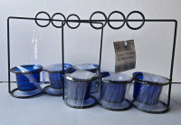 2 New | Beautiful Cobalt Blue 4pc Votive Holders & Metal Rack