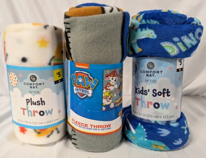 New Comfort Bay & Paw Patrol Kids Throw Blankets. 40" by 50"