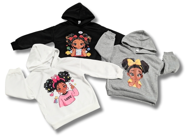 3 New Size 6Y Kids Adorable Girl Print Hoodies