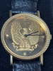 Franklin Mint Embossed Eagle Dial Gold Plated Watch in Watch Logo Inner Outer Box Papers - 3