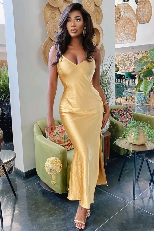 New Size Large Women's FASHION NOVA Esperanza Satin Midi Dress : Gold | Retails $58