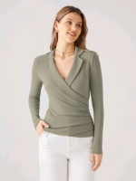 New Size Med Women's OGL Mid Thermal Collared Surplice Top : Griege | Retails $69