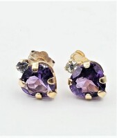 10KT Yellow Gold Natural Amethyst (1.15ct) with Natural Blue Topaz (0.10ct) Heart Shape Earring, W/A $460.00.