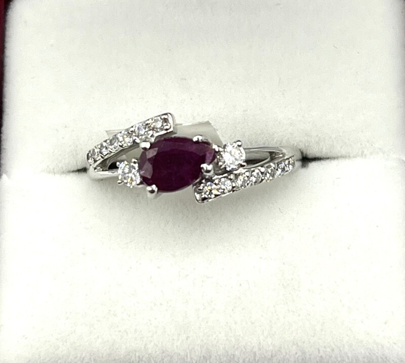 Sterling Silver Natural Enhanced Ruby (1ct) and CZ (0.45ct) Ring, Size 6.5, W/A $540.00. Ruby is the birthstone for July.