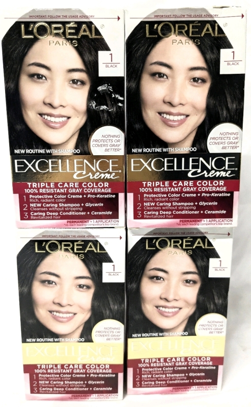 4 New L'Or&eacute;al Excellence "#1 Black" Permanent Hair Colour Kits | $48 Retail Value