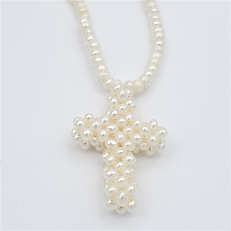 Freshwater Pearl 4.5-2.5mm Cross Necklace, W/A $995.00.