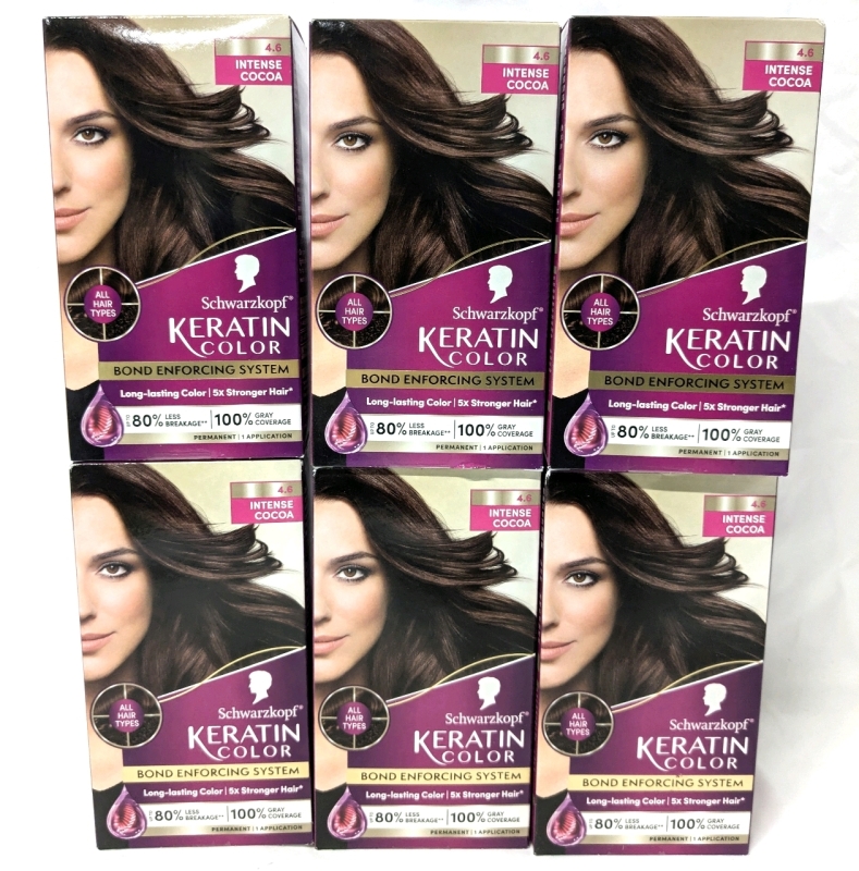 6 New Schwarzkopf "#4.6 Intense Cocoa" Keratin Permanent Hair Colour Kits | Over $