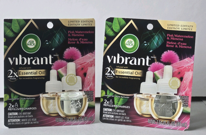 4 New | Airwick Scented Oils Vibrant Refills: Pink Watermelon & Mimosa Scented