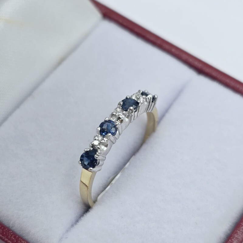 10KT Yellow and White Gold Natural Blue Sapphire (0.40ct) and Diamond (0.03ct) Ring, Size 6.5, W/A $1100.00. Sapphire is the birthstone for September.