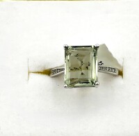 Sterling Silver Natural Greened Amethyst (3ct) and CZ (0.06ct) Ring, Size 8, W/A $400.00.