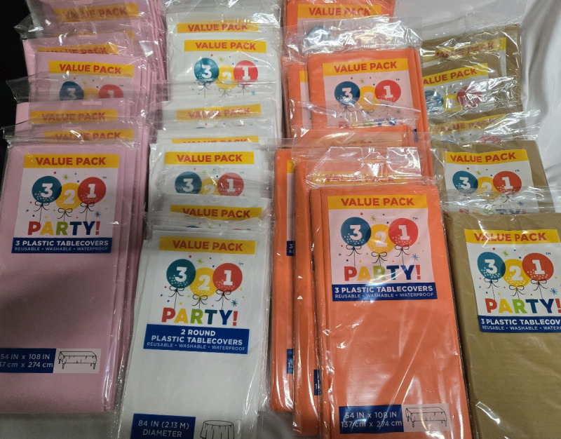 75+ | Plastic Table Covers | Perfect For Partys | Includes Colours- Pink, White, Orange &